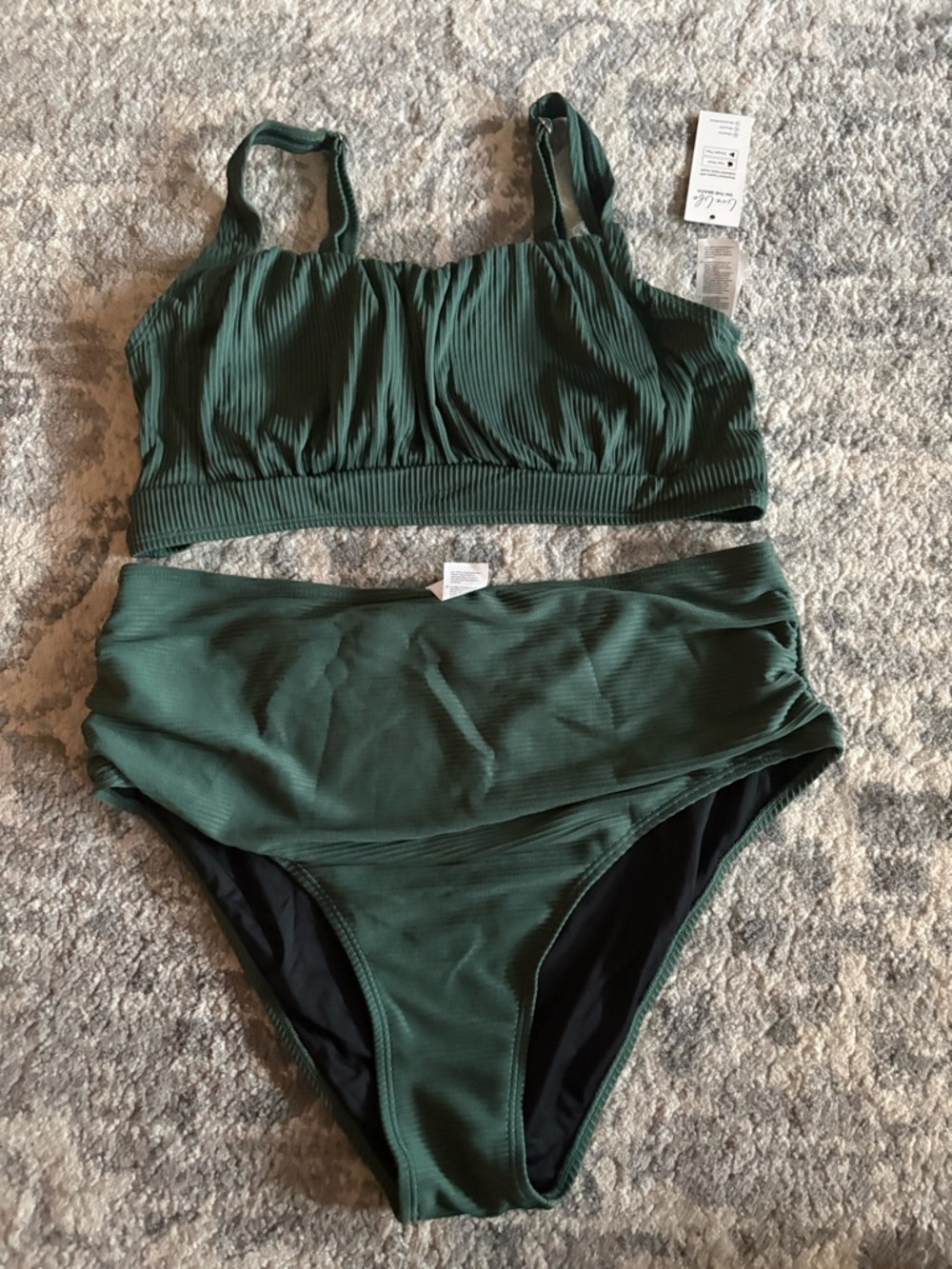 Cupshe Olive Green Ribbed High-Waist Bikini Set